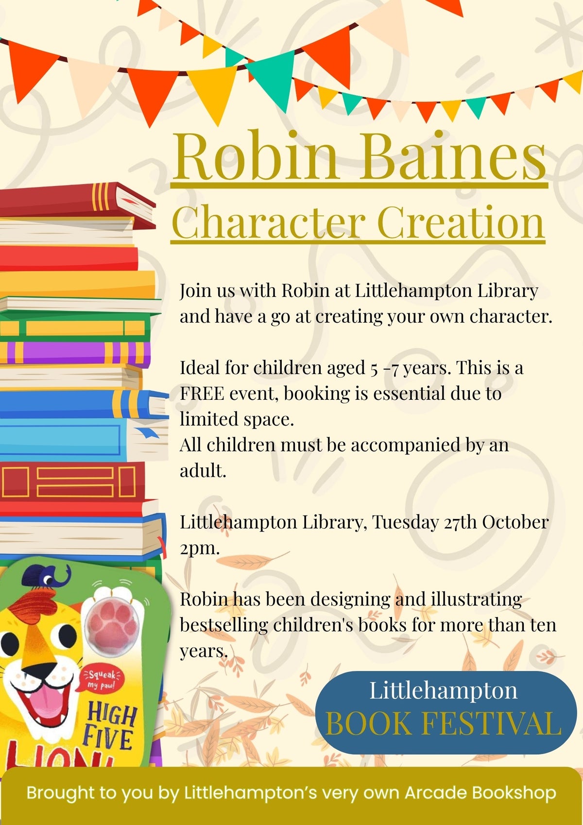 Robin Baines - Children's Author Illustrator - Littlehampton Book Festival - Tuesday 27th October 2pm