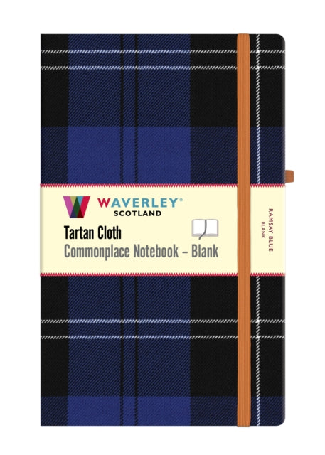Ramsay Blue Tartan Blank Hardback Notebook: Large 21 x 13cm : Waverley Scotland Tartan Cloth Commonplace Notebook