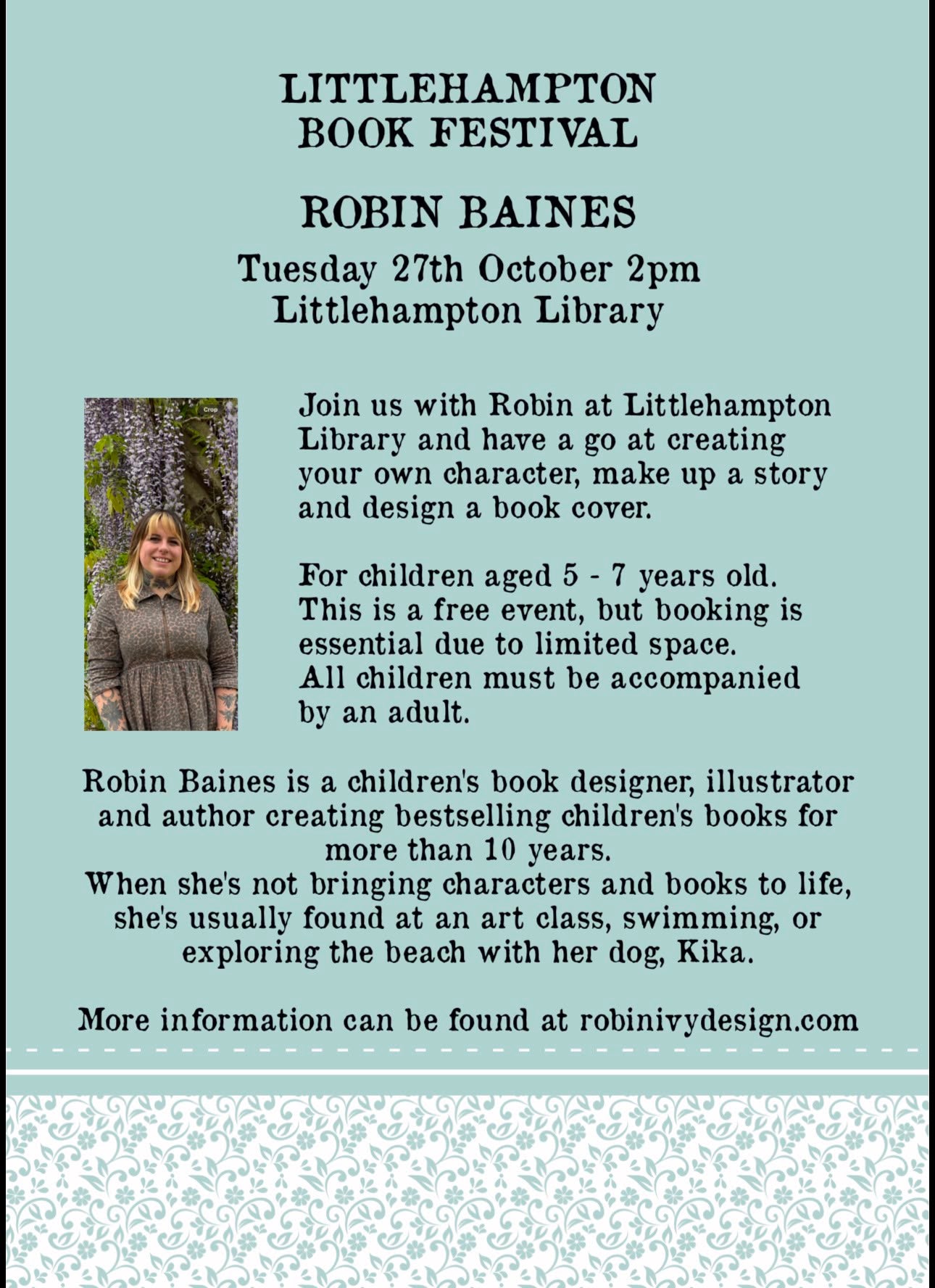 Robin Baines - Children's Author Illustrator - Littlehampton Book Festival - Tuesday 27th October 2pm