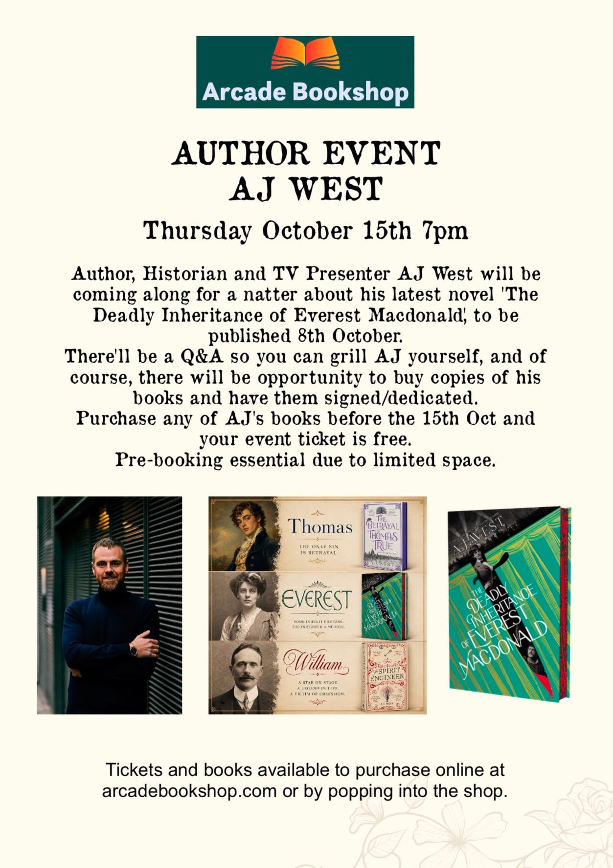 Author Event - AJ West - Thursday 15th October 7pm
