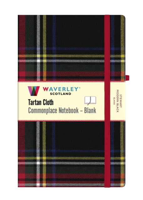 Stewart Modern Black Tartan Hardback Blank Notebook: Large 21cm x 13cm : Waverley Scotland Tartan Cloth Commonplace Notebook
